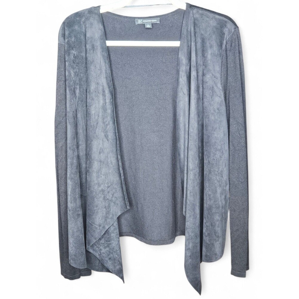 INC International Concepts Cardigan Womens XL Black Faux Suede Open Front Draped